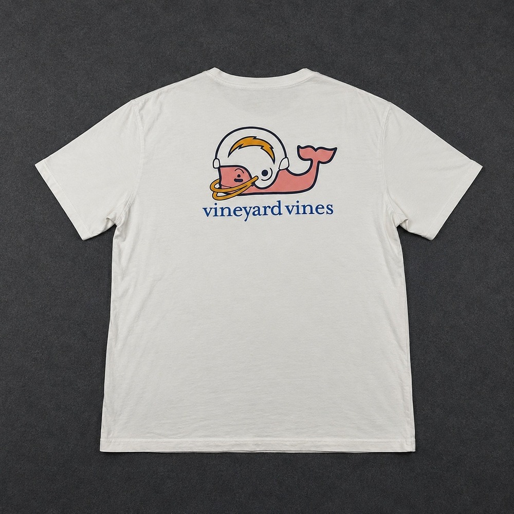 Vineyard Vines Los Angeles Chargers Whale Helmet T-Shirt 2XL White Cotton Pocket